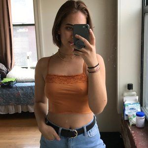 Y2K vintage dusty orange lace cropped tank